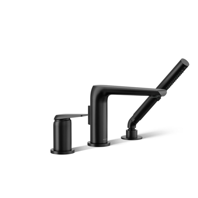 Avid Deck-Mount Bath Faucet With Handshower, Matte Black