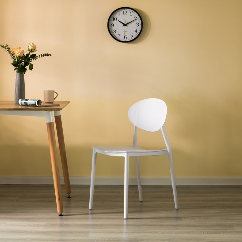 Modern Plastic Outdoor Dining Chair with Open Oval Back Design, White, 4