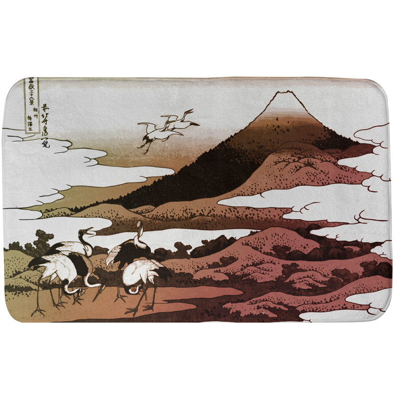 Tapis de bain antidérapant de style grues de style japonais, Rouge / brun / noir, l 21 po x L 34 po
