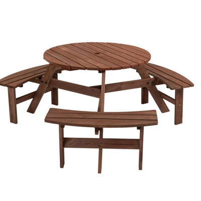 Table de pique-nique circulaire en bois pour 6 personnes