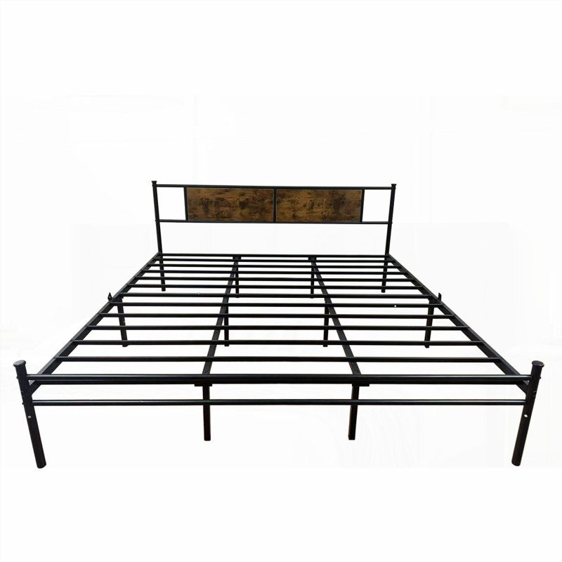 Structure de lit avec tête et pied de lit en bois, plateforme en métal pour le soutien du matelas, aucun sommier requis, assemblage facile