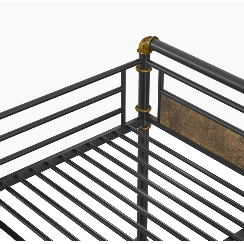 Queen over Queen Metal Bunk Bed, Industrial Detachable Bunkbeds with Safety Guard Rails, Black