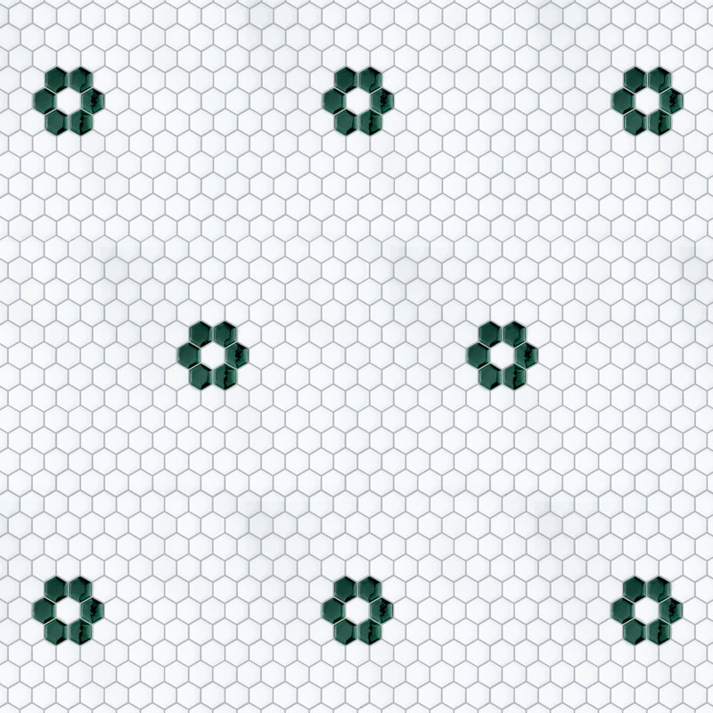 Metro Ion 1" Hex Emerald Single Flower White 10-1/4" x 11-7/8" Porcelain Mosaic Floor & Wall Tile