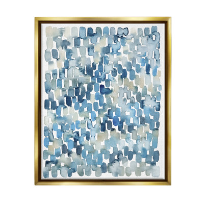 Coastal Tile Abstract Soft Blue Beige Shapes Metallic Gold Framed Floating Canvas Wall Art by Grace Popp