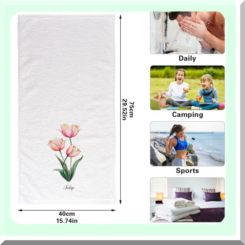 Floral Bliss Soft Cotton Face Towels - Watercolor Botanical Pink Yellow Tulip - Decorative Bath Hand Towels Set for Guest Shower - 16x30 Inches - Set of 2