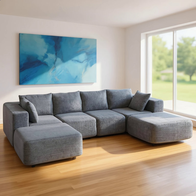 Canapé modulaire en U gris foncé sans structure avec structure modulaire et deux repose-pieds assortis