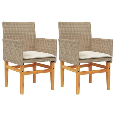 Latitude Run® Patio Chairs With Cushions 2 Pcs Poly Rattan&Solid Wood