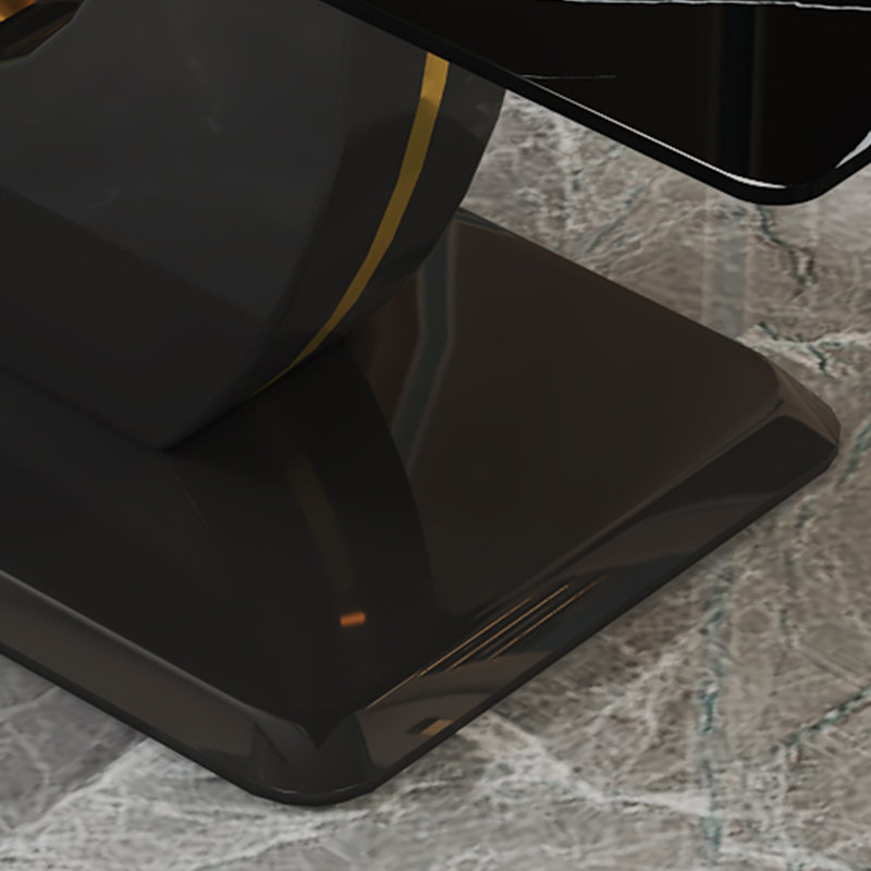 71" Black Faux Marble Rectangular Dining Table with U-Shaped Pedestal Base, Black