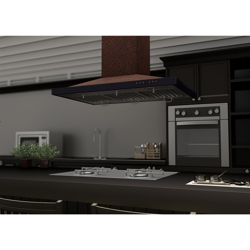 30" 400 CFM Ducted Island Range Hood, Hand-Hammered Copper, 30"
