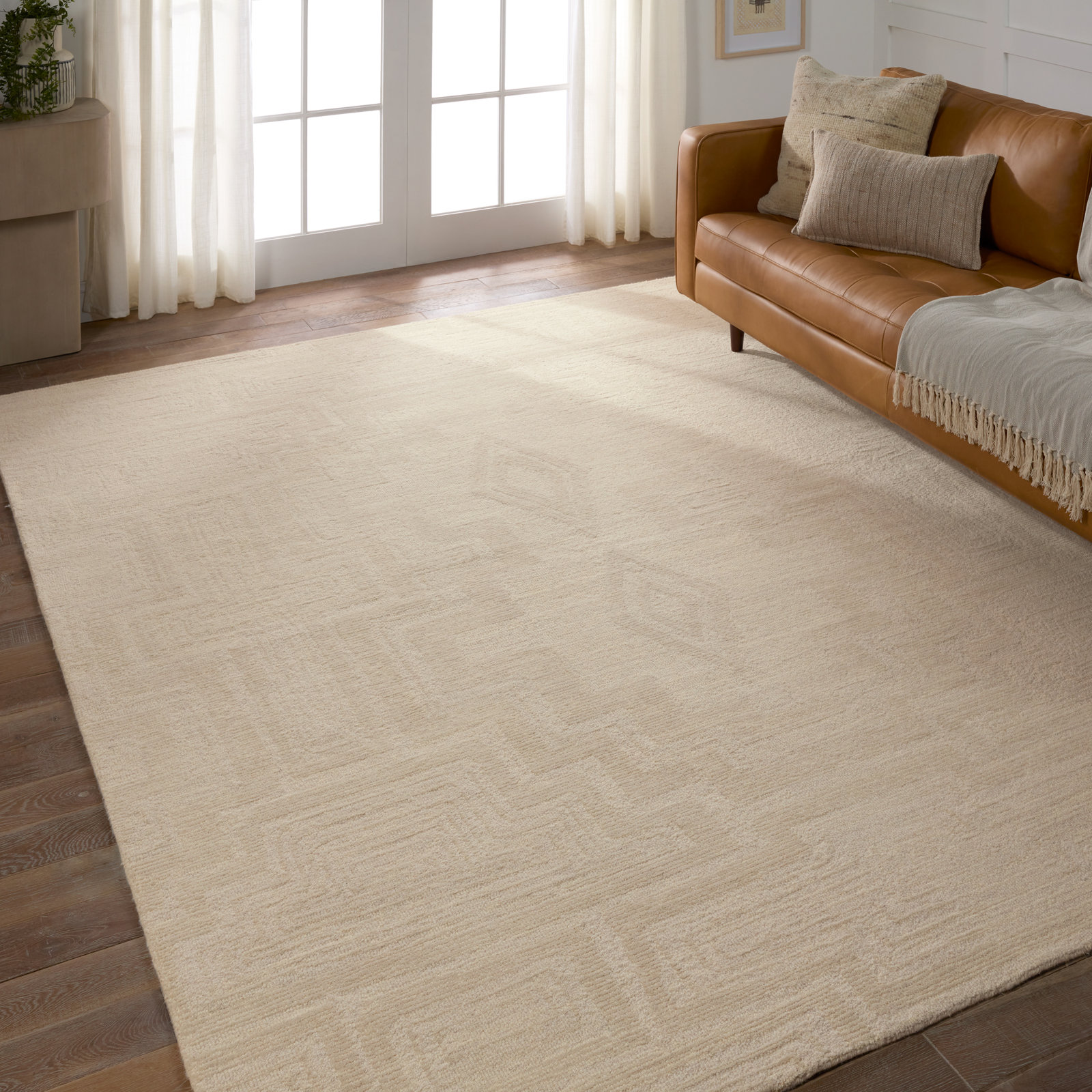 Murphie Light Gray Cream Hand-Woven Geometric Rug, Rectangle 5' x 8'