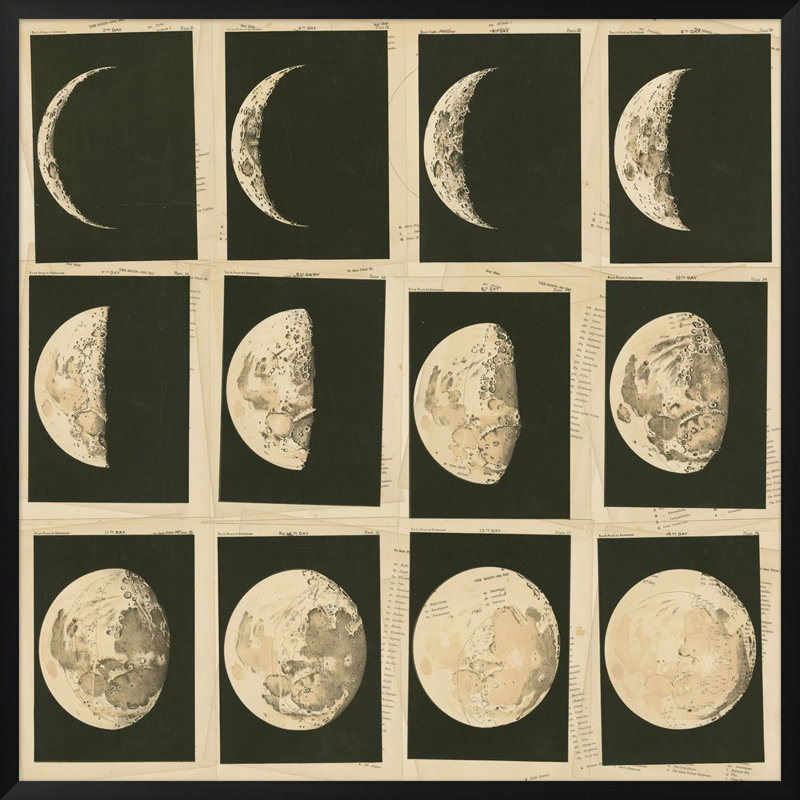 Large Square Black and White Moon Phases Framed Print