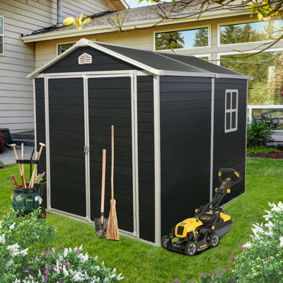 Storage shed with window and air vents
