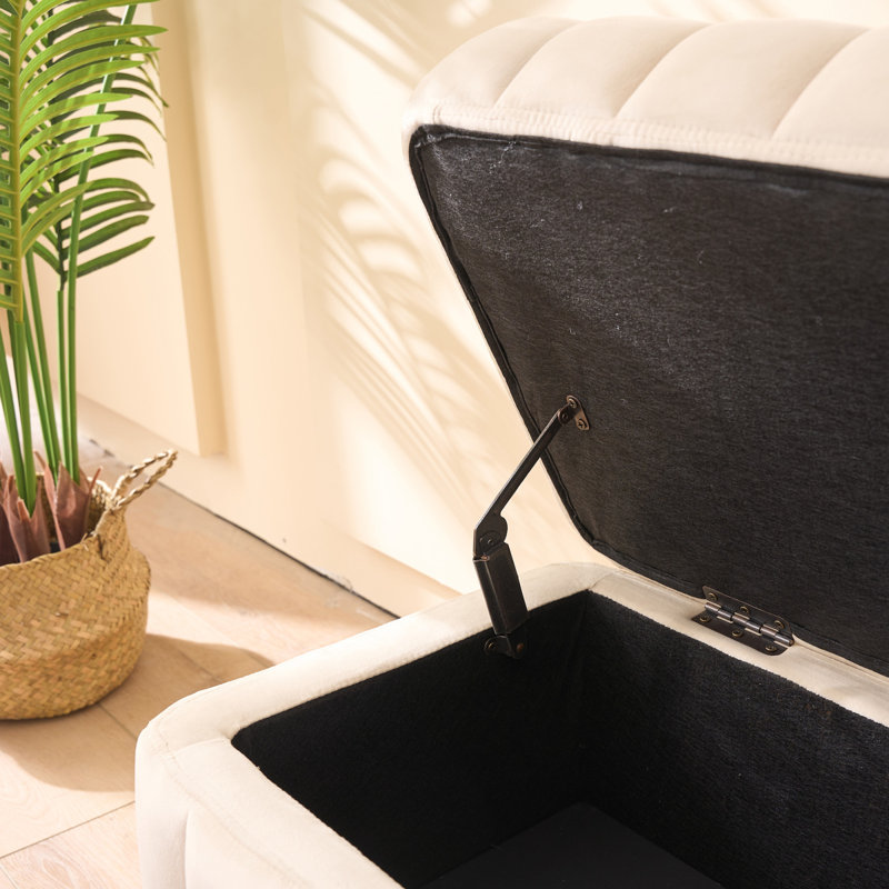 Upholstered Velvet Storage Bench with Metal Legs Ideal for Living Room, Beige