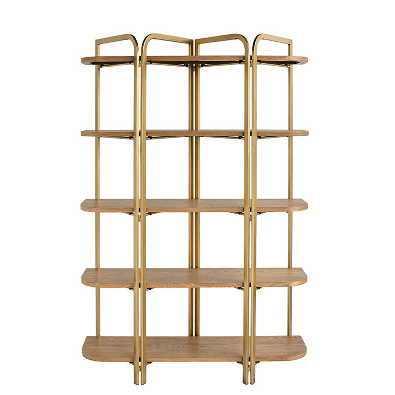 Étagère à 5 niveaux 48 x 15,5 x 70,5 po en bois avec finition en placage de frêne et cadre en fer festonné