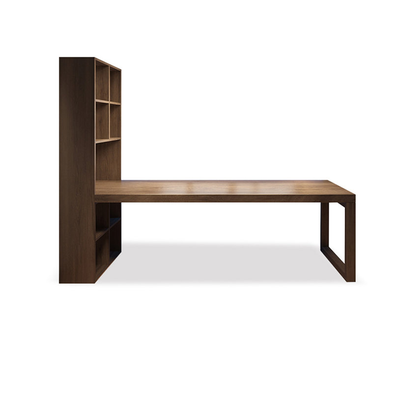 Bureau en bois massif Bibliothèque intégrée Bureau double, H 70,87 po x l 86,61 po x P 23,62 po
