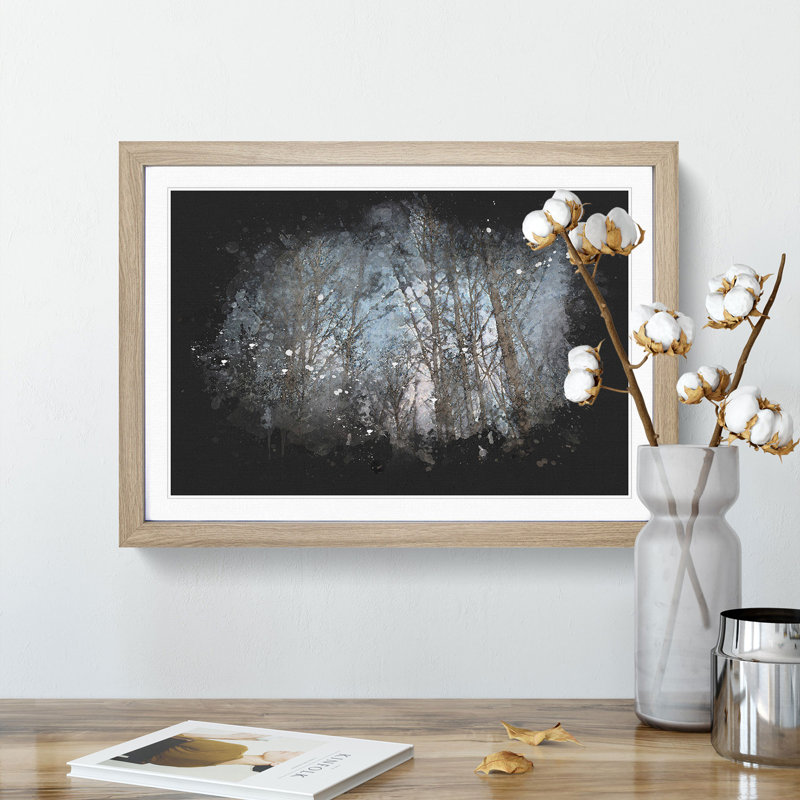 Bare Trees At Twilight Paint Splash - Picture Frame Graphic Art, 62cm H x 87cm W x 2cm D, Oak Framed