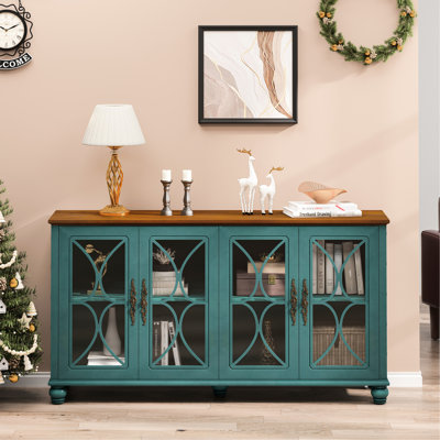 Armoire foncée à 4 portes avec verre trempé et fabrication en bois, fonctionnelle pour le rangement du sac à dos 4 portes et polyvalente dans n'importe quelle pièce, grand écran