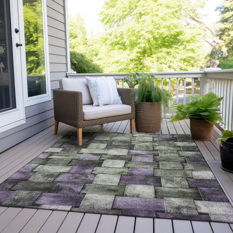 Machine Washable Indoor/Outdoor Xhevrie Sage Rug, Rectangle 3' x 5'