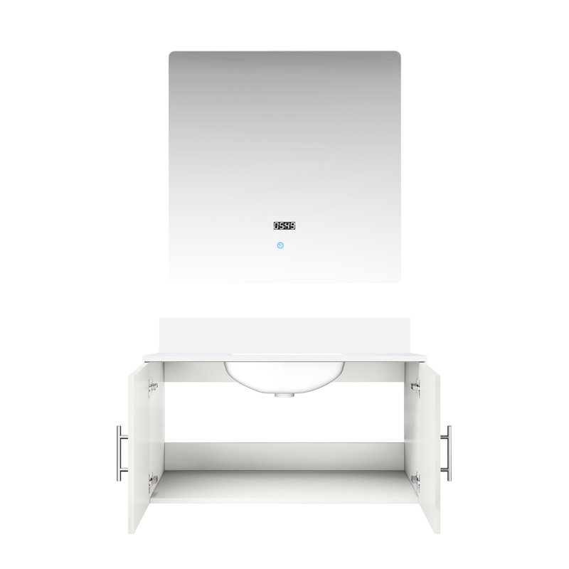 Meuble-lavabo blanc lustré de 91,4 cm (36 po) de largeur x 55,9 cm (22 po) de profondeur avec comptoir en quartz et miroir - Spacieux, résistant aux taches sur le dessus et à fermeture douce