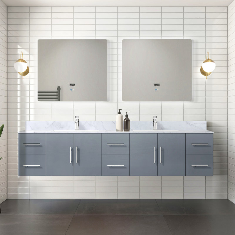 Meuble-lavabo double 84 po X P 22 po D, avec plateau en marbre de Carrare, Gris