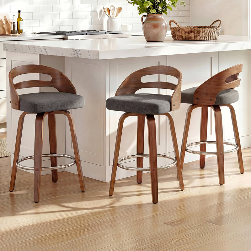 Mahtab Swivel Upholstered Counter Stool, Grey, Counter Stool (64cm Seat Height)
