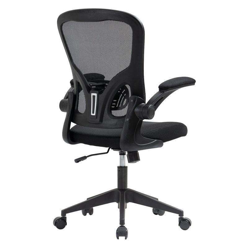 Modern Ergonomic Mid Back Mesh Office Chair with Adjustable Lumbar Support and Flip-Up Arms, Black/Black