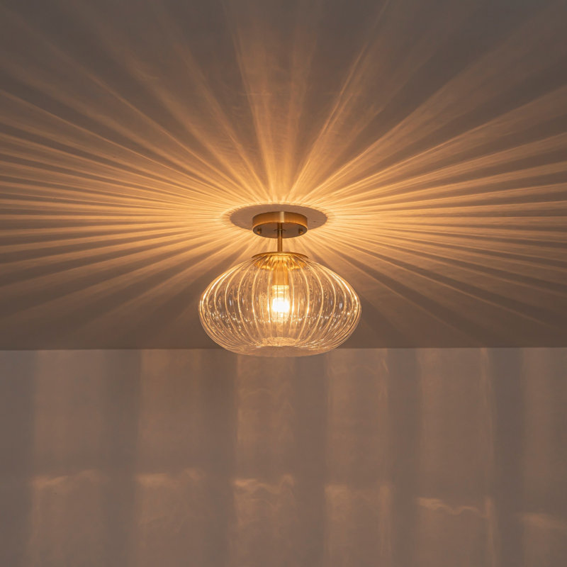 Plafonnier semi-encastré 1 lumière en verre nervuré