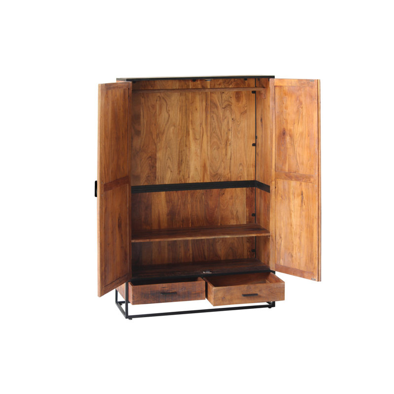 Cumby 2 Door Solid Wood Wardrobe, Walnut