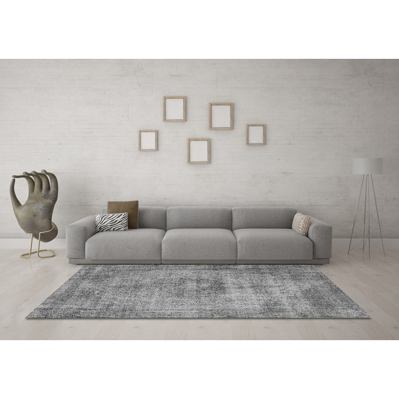 Tapis oriental gris en polyester / chenille tissé à la machine Garrit, Carré 7 pi