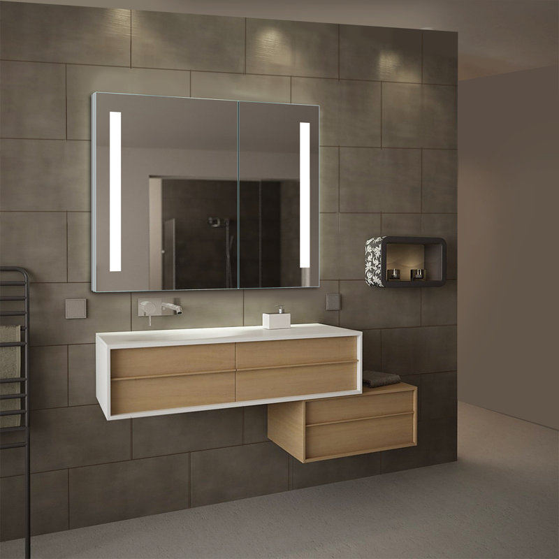 Aldreth 31.5'' W 27.75'' H Recessed Frameless Medicine Cabinet Mirror 2 Adjustable