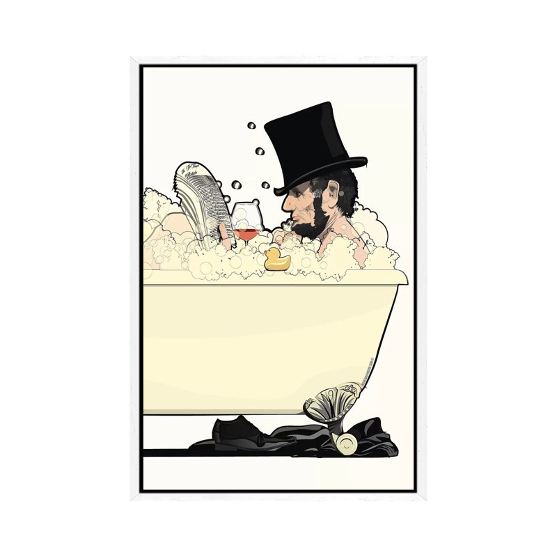 Abraham Lincoln In The Bath by Wyatt - Print on Canvas, 152.4cm H x 101.6cm W x 3.81cm D, White Framed