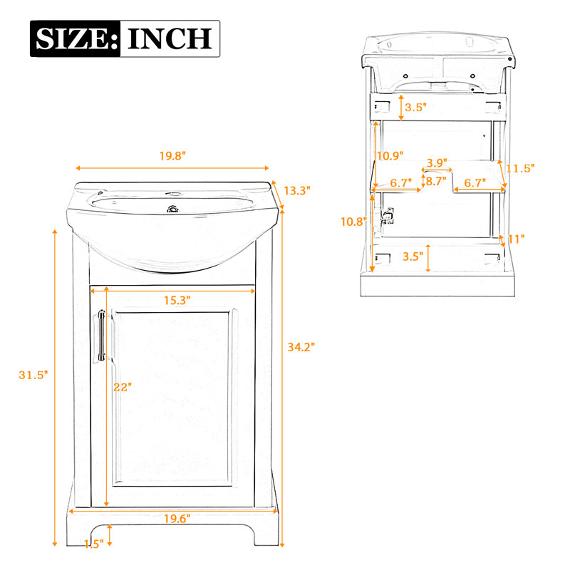 Ensemble de vanité de salle de bain en bois massif bleu et MDF avec lavabo bombé unique et porte de rangement simple