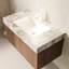 Meuble-lavabo flottant 36 po: - Pierre frittée de style, lavabo en céramique, rangement imperméable, tiroir et porte, agencement de couleurs chêne brun