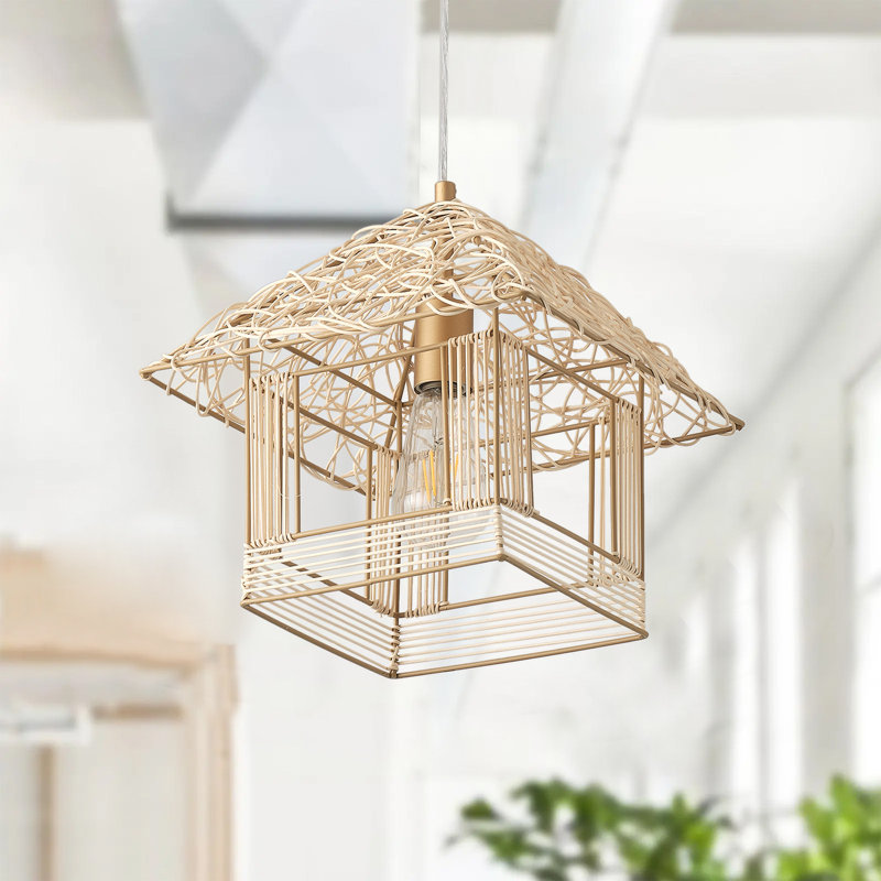 1-Gold woven adjustable iron pendant light