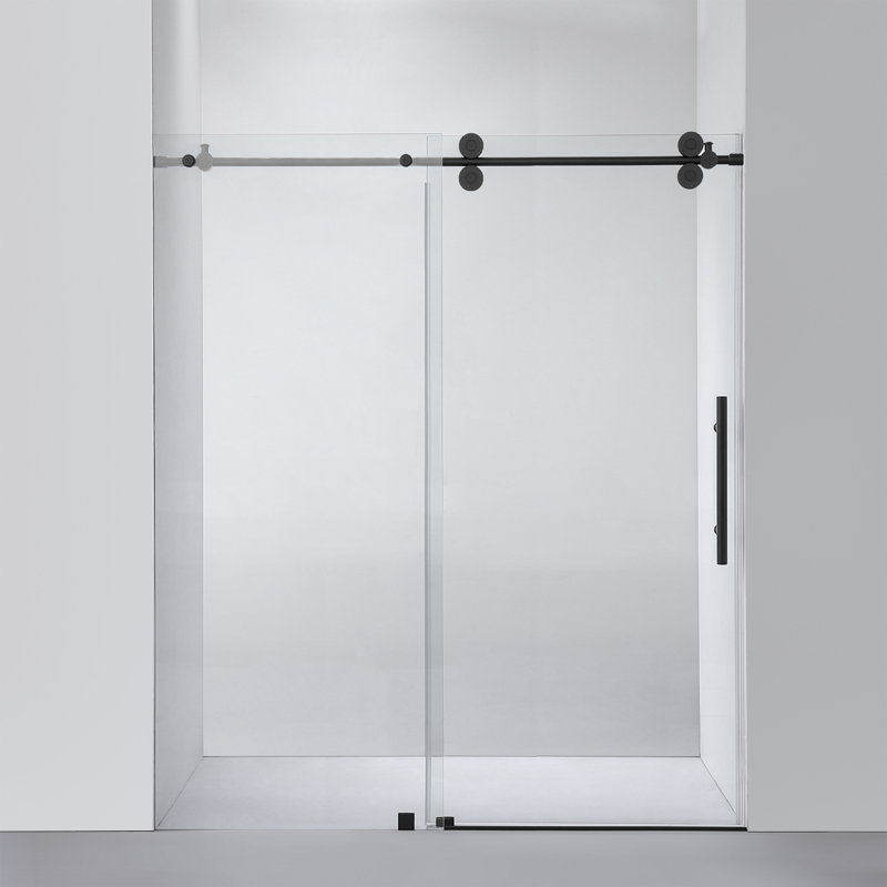 64'' - 68'' W x 78'' H Single Sliding Frameless Shower Door with Clear Glass, Matte Black