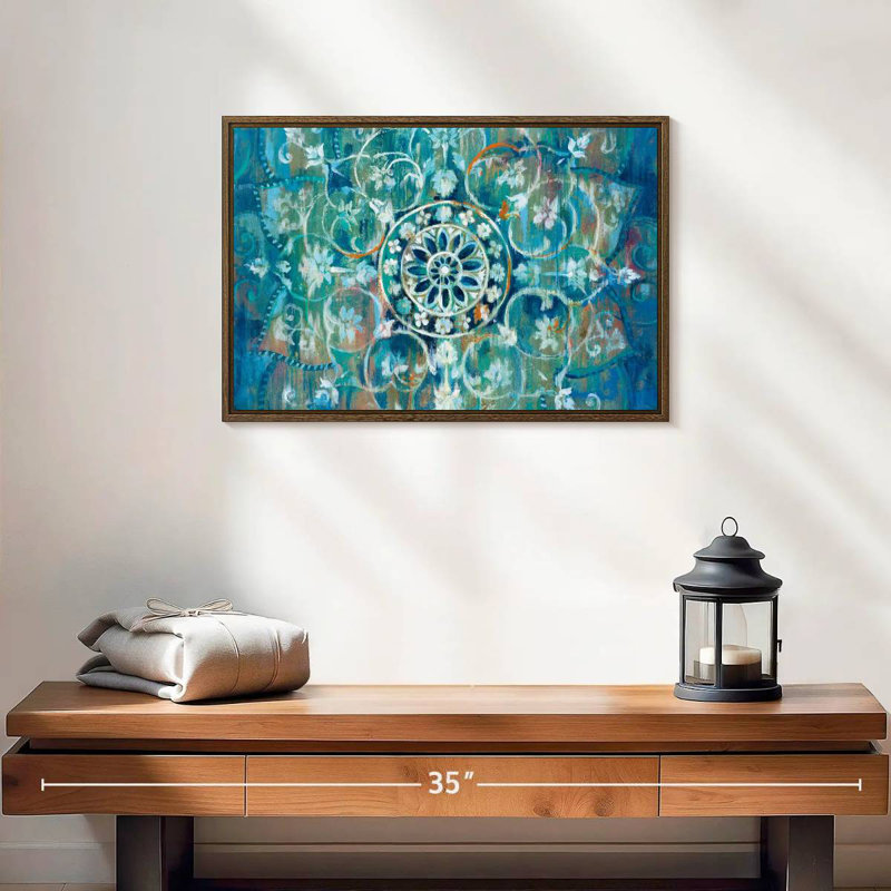 Mandala I, 19 po x 13 po, Cadre flottant noyer