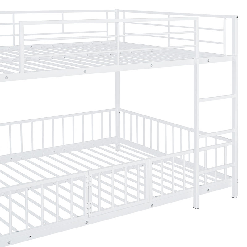 Metal Bunk Bed with Slide, Guardrails, and Space-Saving Design, White, Full