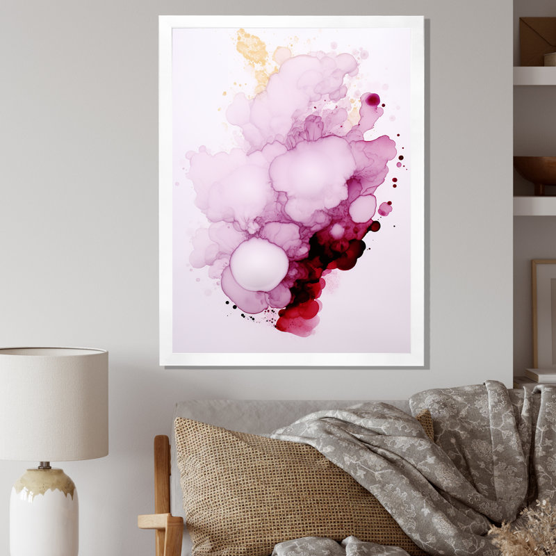 Exquisite Fluidity Magenta Ink Clouds - Print on Canvas, 32" H x 24" W x 1" D, White Single Picture Framed