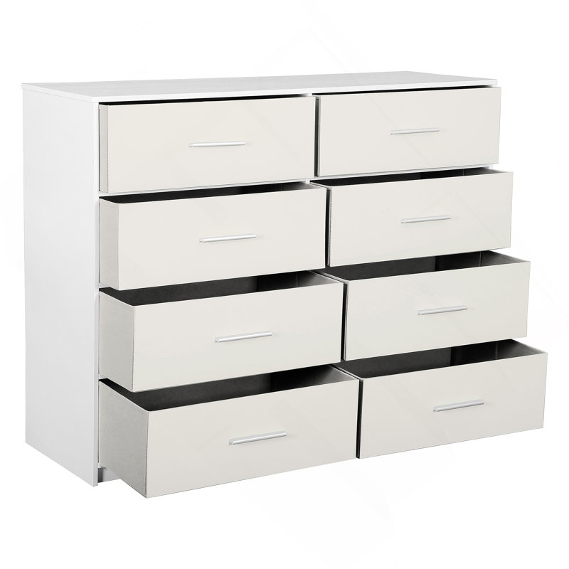 Commode 8 tiroirs avec tiroirs en tissu, Blanc