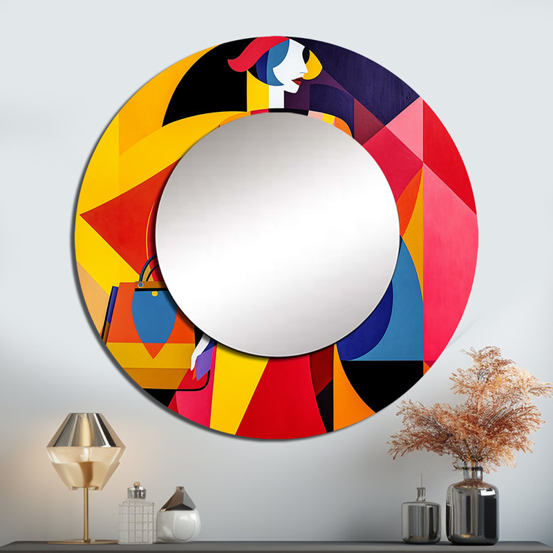 Femme Granthem, art déco I, miroir décoratif Pop Art, miroir mural rond jaune, impression sur métal, 23 po x 23 po