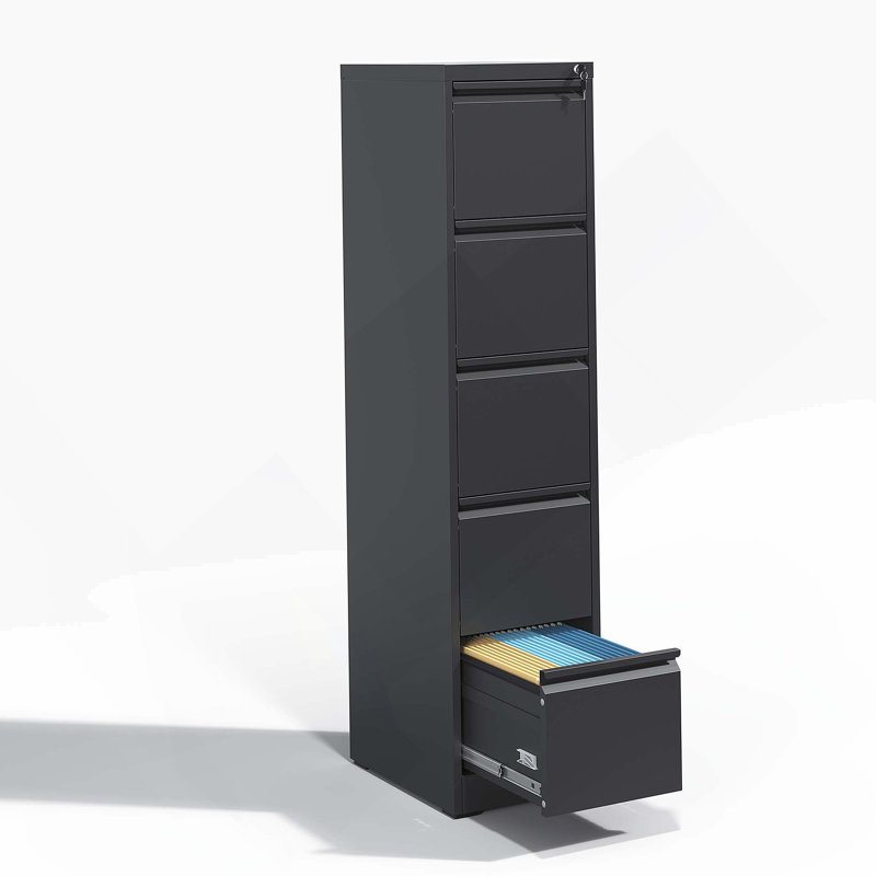 High - Quality 5 Drawer Metal Vertical File Cabinet With Lock, Suitable For A4, Legal And Letter Size Files In Office And Home Environments.