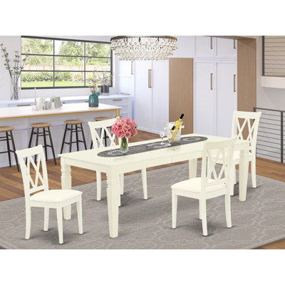 L'ensemble 5 pièces de table et chaises de cuisine comprend une table de salle à manger rectangulaire avec rallonge papillon et 4 chaises de salle à manger en lin, blanc lin