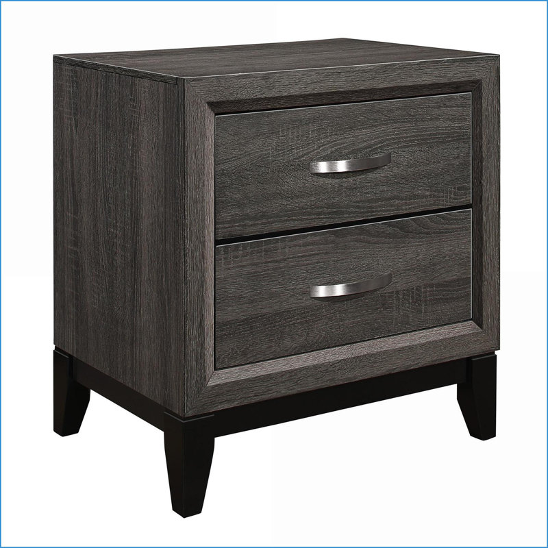 Table de chevet grise contemporaine avec 2 tiroirs en queue d'aronde - Rangement pour chambre à coucher