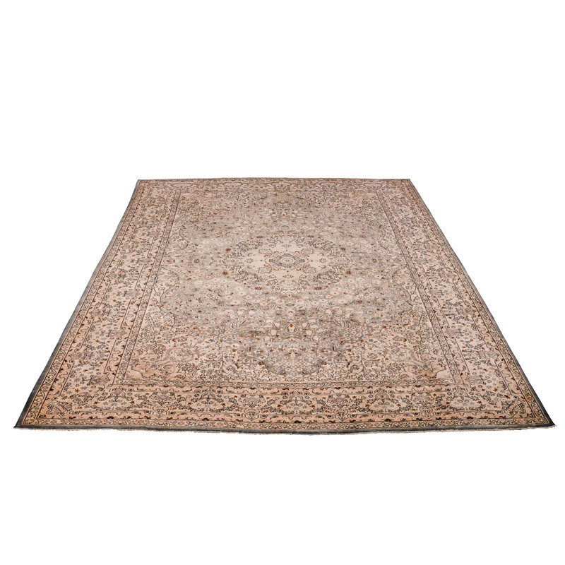 Tapis turc anatolien traditionnel rétro brun et beige 9X12