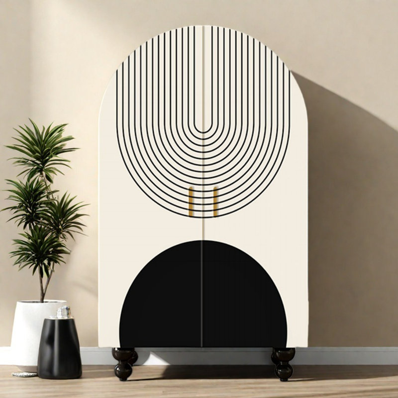 Armoire arquée avec tablettes et portes, Noir / blanc