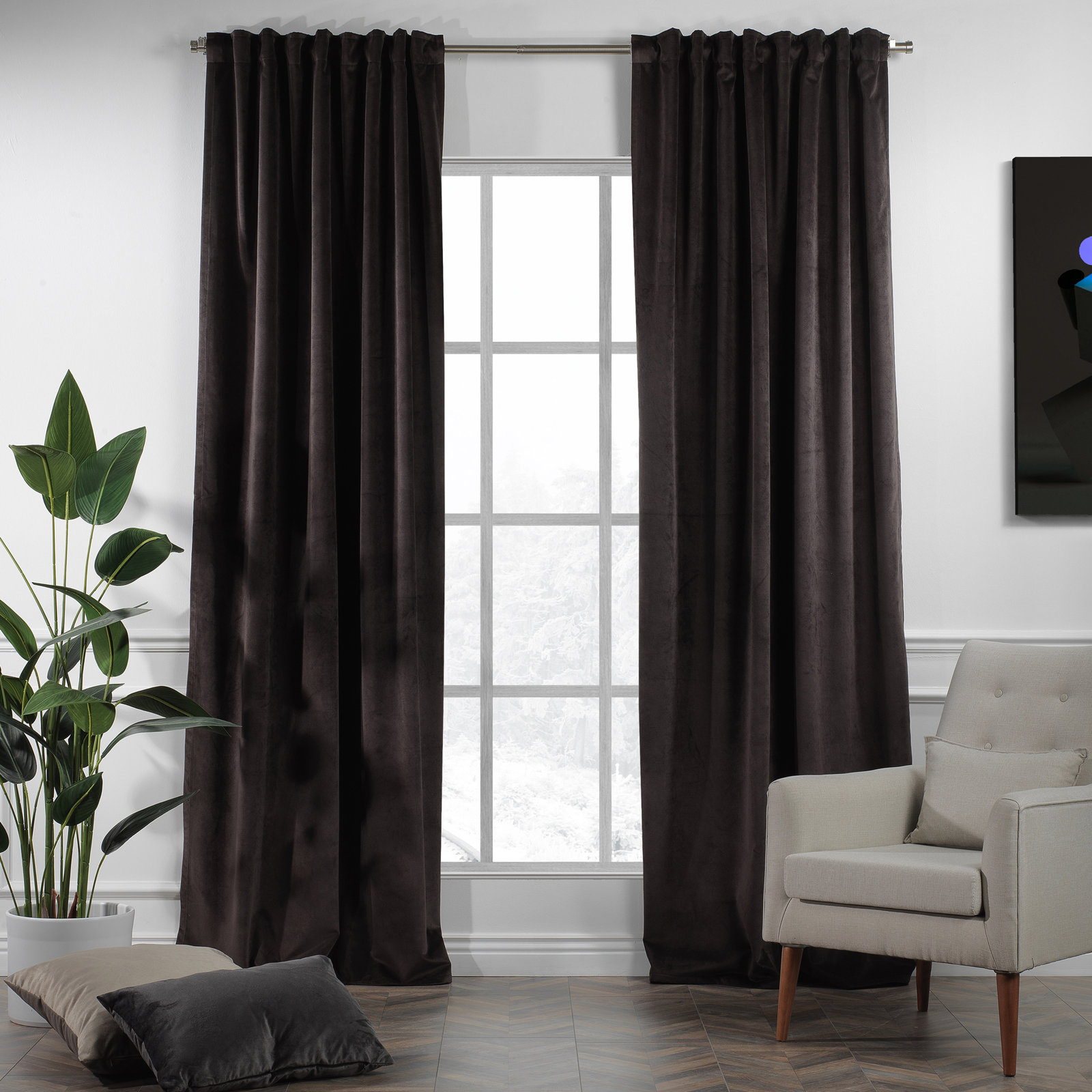 Matte Velvet Room Darkening Curtain Panel Set, 52" W x 95" L, 27 Dark Chocolate
