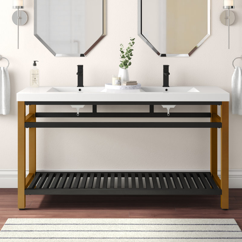 Ensemble de meuble-lavabo double 60 po Raya, Doré / noir