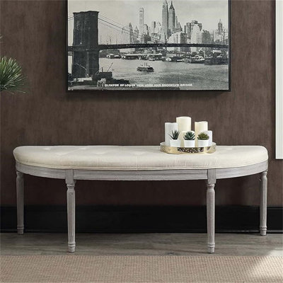 Coastal Button Tufted Upholstered Bench With Weathered Legs, Perfect For Space-Saving And Elegant Home Decor