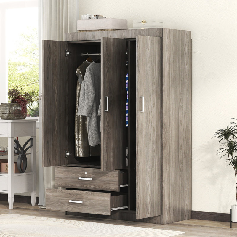 Armoire 3 portes avec 2 tiroirs, Gris