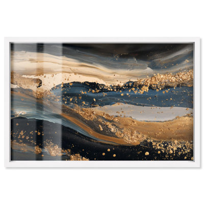 River of Gold I Shadowbox Print Boho Gold Wall Art by Art Remedy, White Frame, 16 x 11